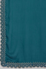 Rama Blue Solid Satin Chiffon Saree With Cutdana & Zarkan Handwork