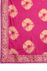 Pink Georgette Saree with Contemporary Tie-Dye Patterns and Classic Lace Work Finish