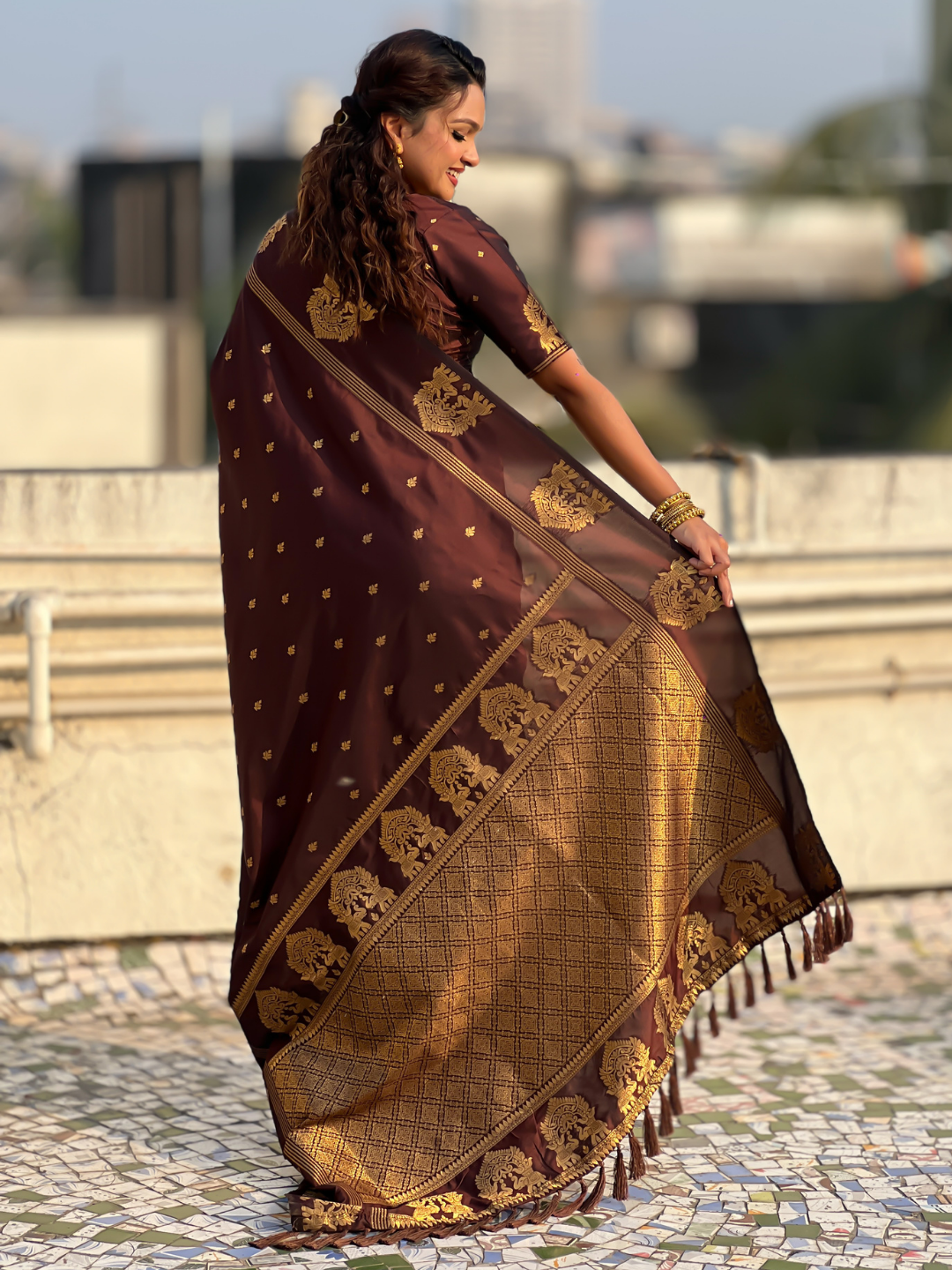 Coffee Brown Soft Silk Traditional Zari Woven Saree