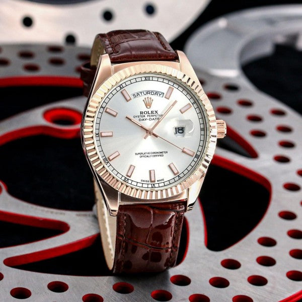 Stylish Rolex Daydate Leather Watch