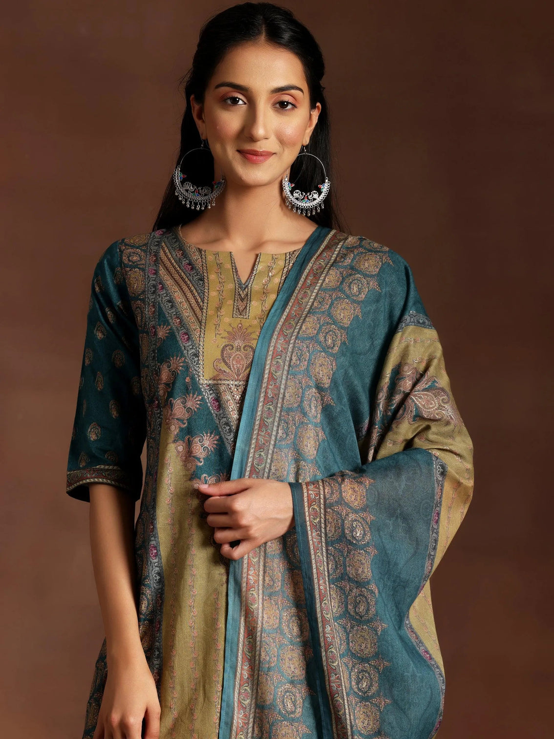 Mameraa Multicoloured Printed Crepe Straight Suit With Dupatta