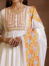 Libas White Self Design Cotton Anarkali Suit With Dupatta