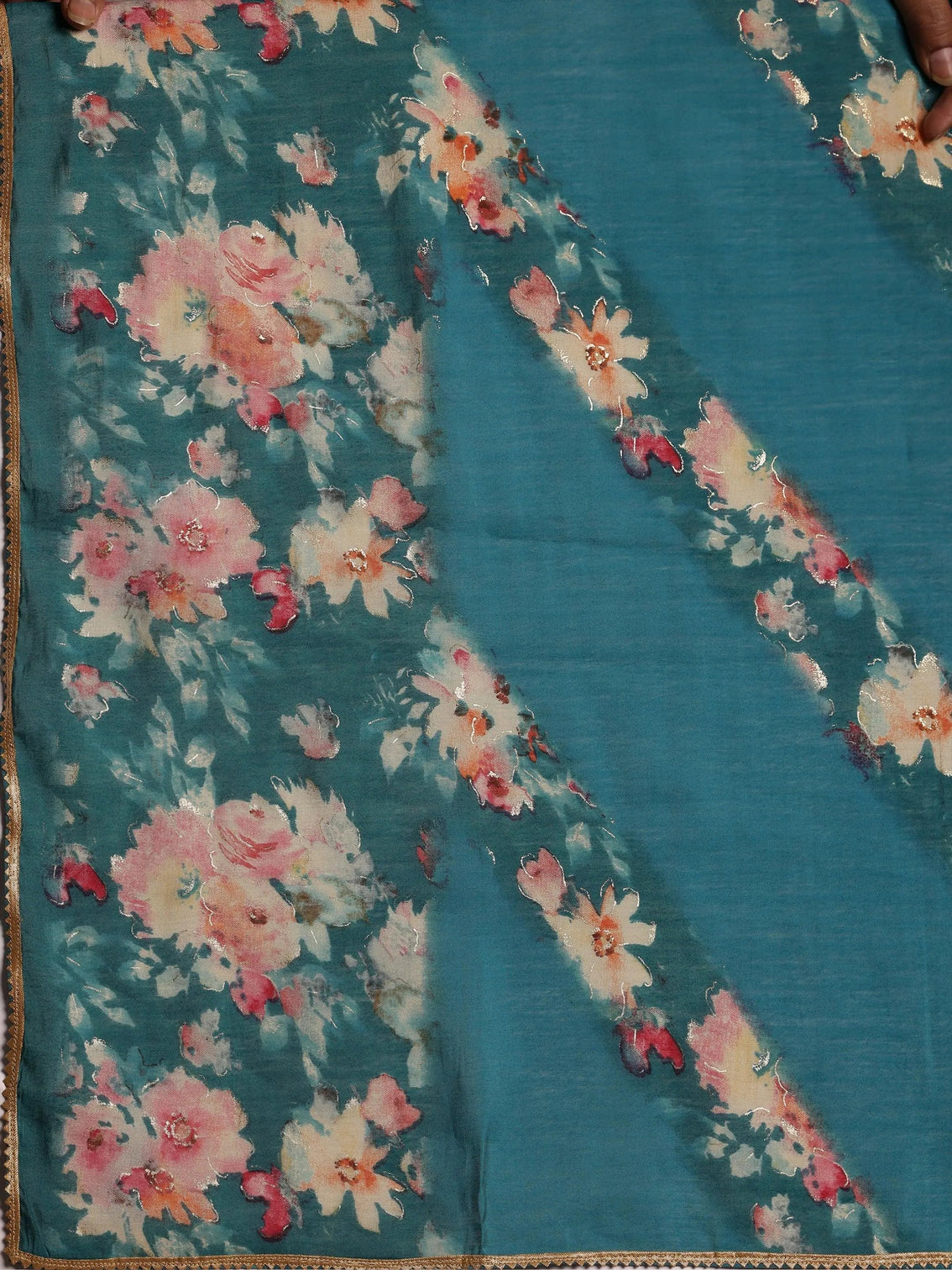 Mameraa Blue Printed Silk Blend Anarkali Suit With Dupatta
