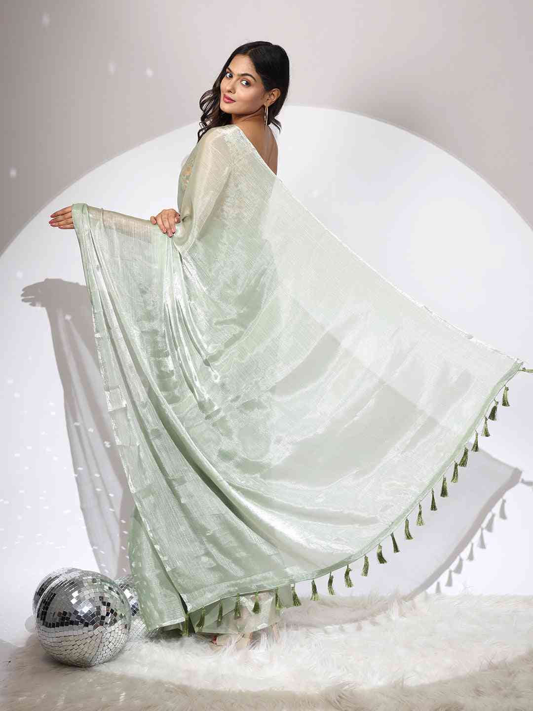 Green Colour Chiffon Dual Tone Party Wear Design Saree