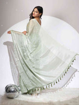 Green Colour Chiffon Dual Tone Party Wear Design Saree