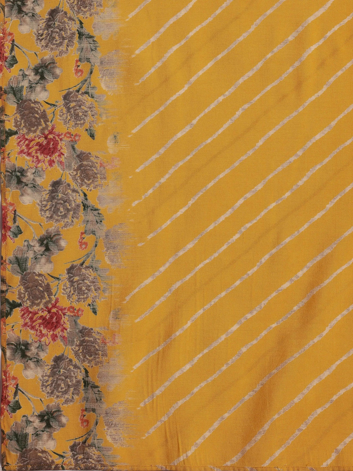 Mameraa Yellow Printed A-Line Kurta With Trousers & Dupatta