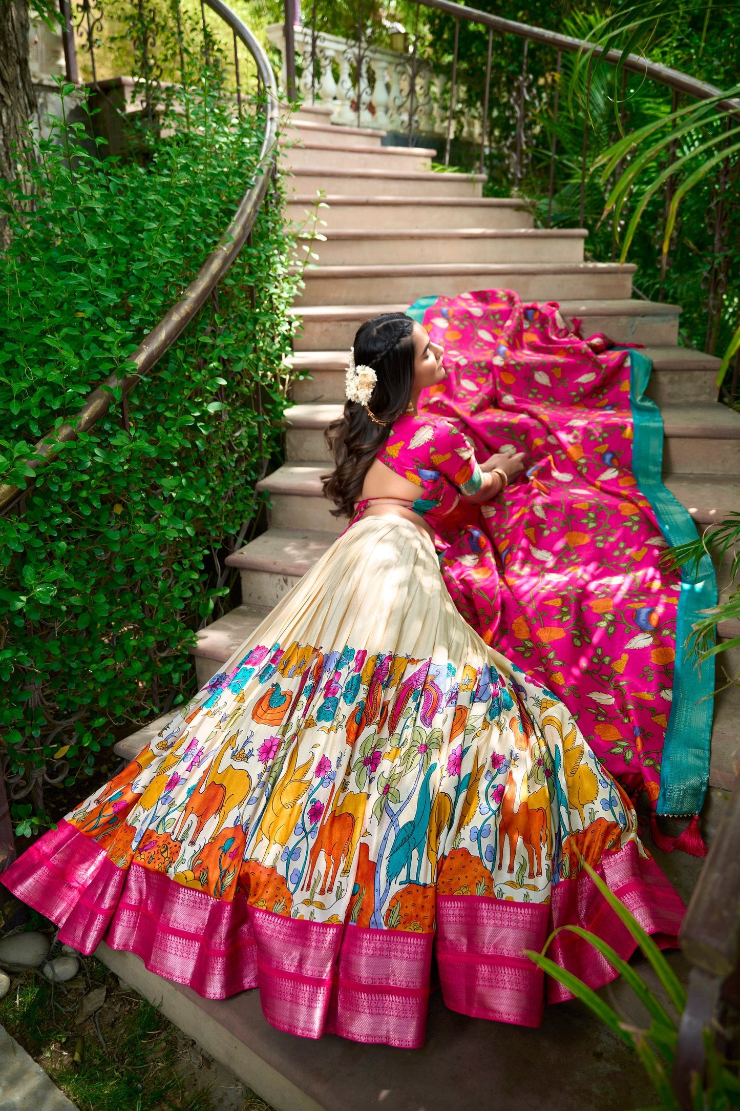 Kalamkari printed lehenga choli dupatta set