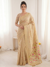 Chickoo Premium Soft Muga Cotton Saree with Paithani Swan Meenakari Pallu
