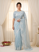 Sky Pure Raspberry Crush Silk Saree with Lucknowi Embroidery