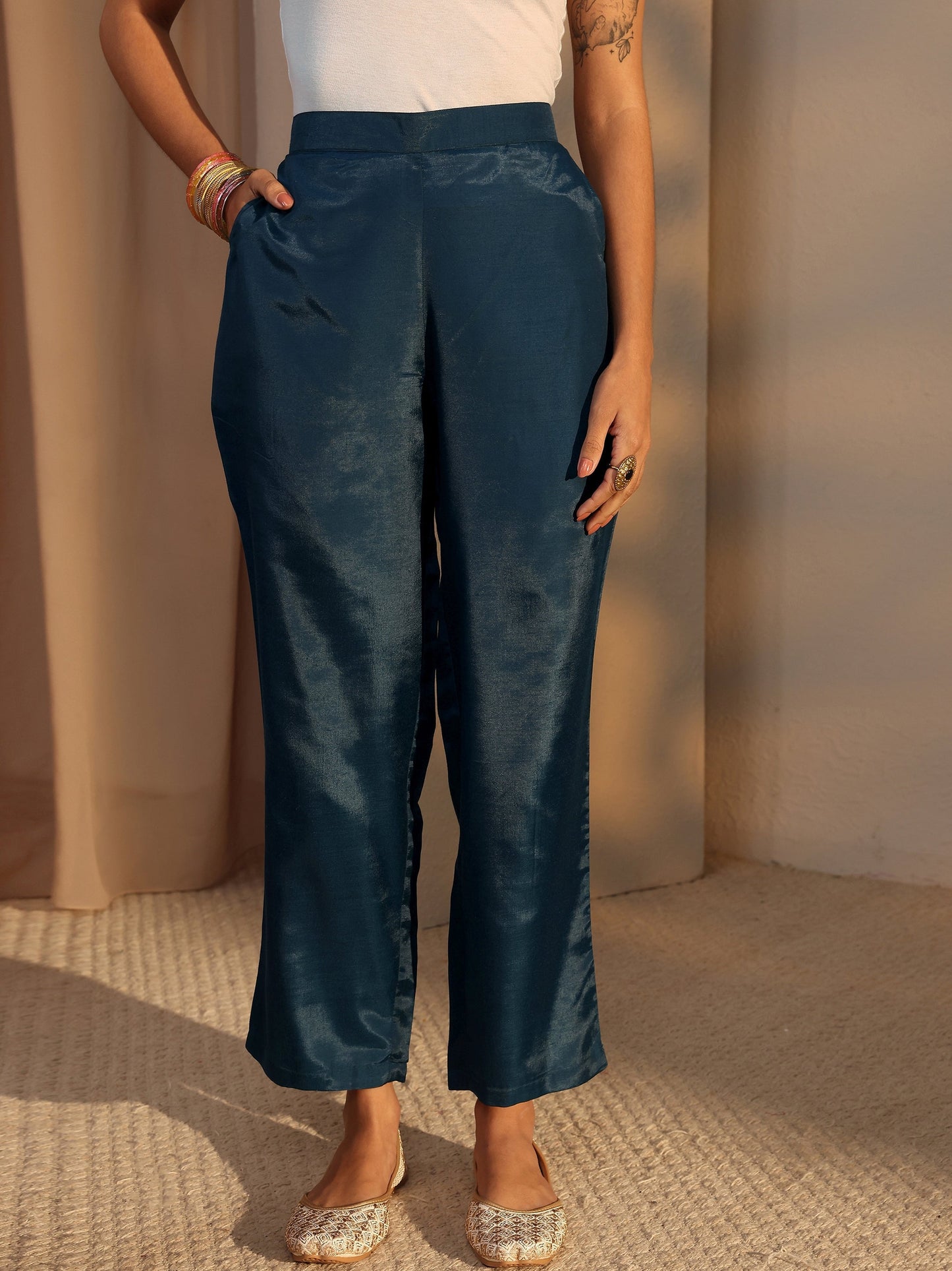 Libas Blue Ethnic Printed Silk Blend Straight Suit Set With Dupatta
