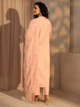 Libas Peach Woven Design Chanderi Silk Straight Suit Set With Dupatta