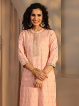 Libas Peach Woven Design Chanderi Silk Straight Suit Set With Dupatta