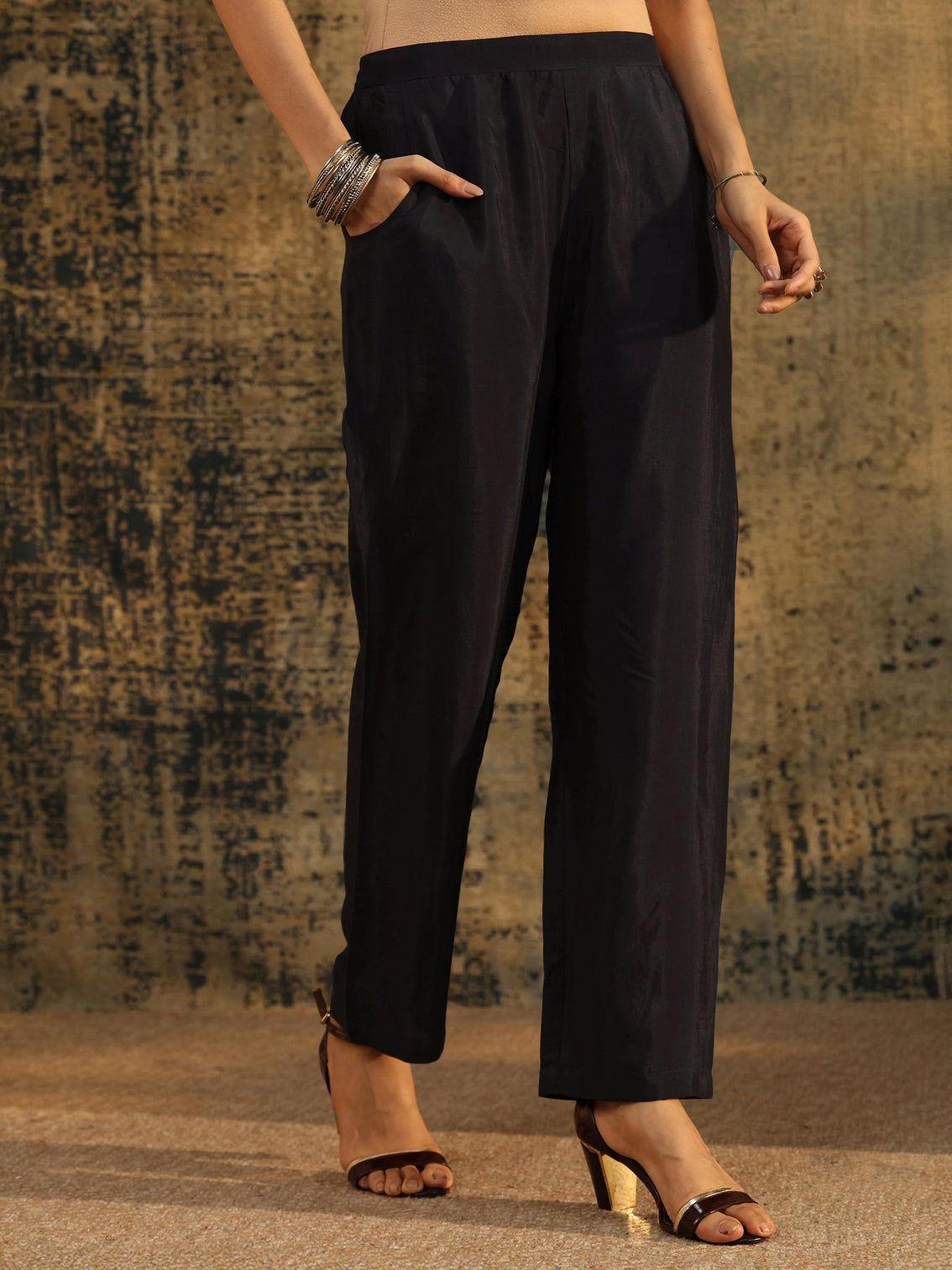 Mameraa Navy Blue Ajrakh Silk Blend Straight Suit Set