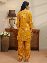 Libas Mustard Floral Print Silk Blend Co-Ord Set