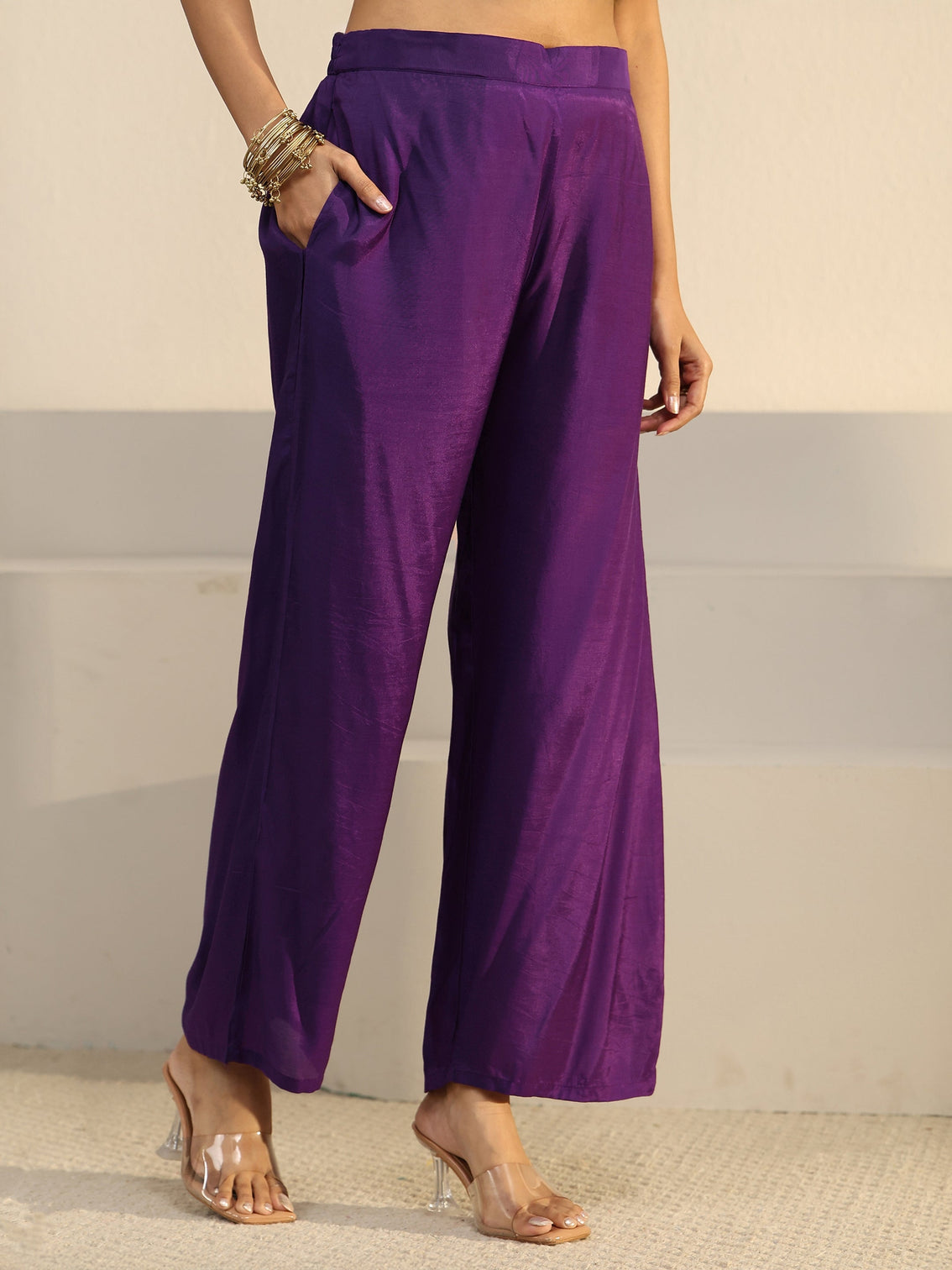 Mameraa Imperial Purple Woven Chanderi Silk Palazzo Suit Set