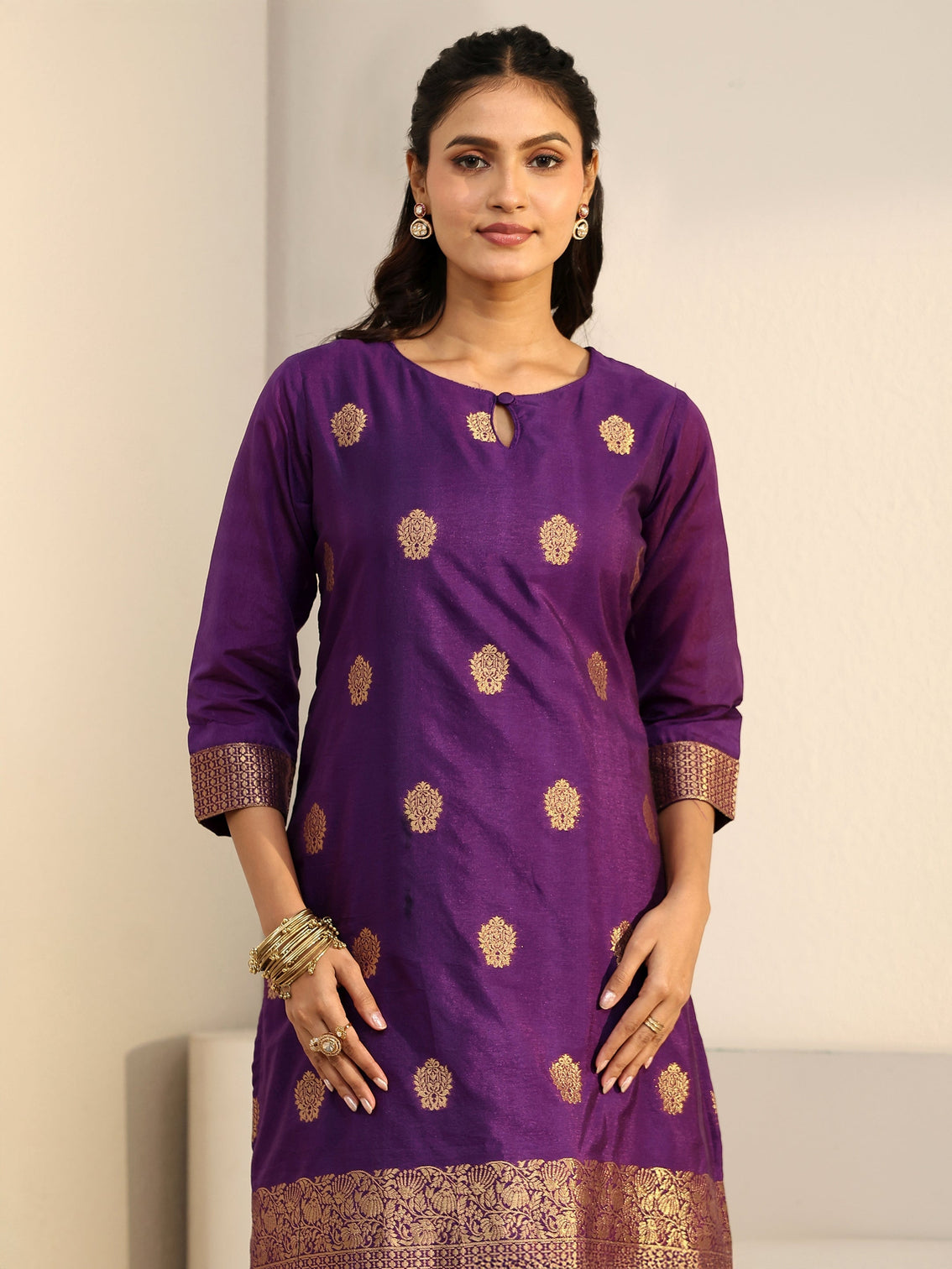 Mameraa Imperial Purple Woven Chanderi Silk Palazzo Suit Set