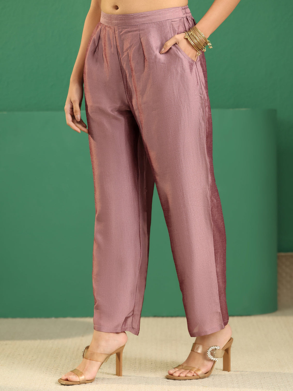 Mameraa Mauve Embellished Chanderi Silk Straight Suit Set