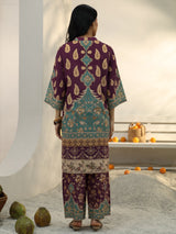 Libas Burgundy Floral Printed Cotton Blend Co-Ord Set