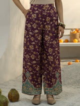 Libas Burgundy Floral Printed Cotton Blend Co-Ord Set