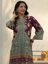 Libas Burgundy Floral Printed Cotton Blend Co-Ord Set