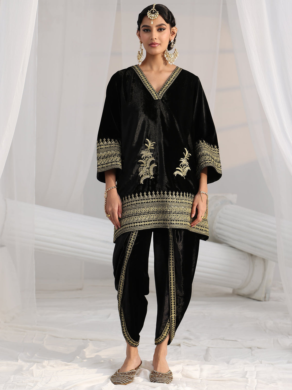 Mameraa Black Embroidered Velvet Co-Ord Set