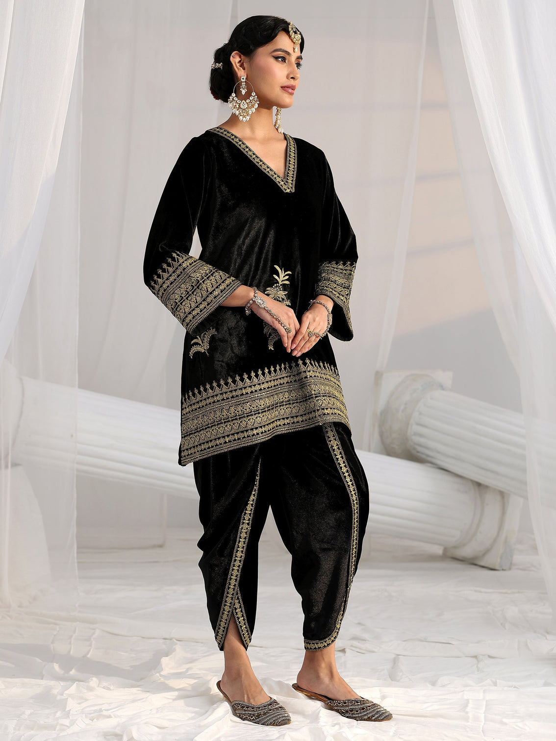 Mameraa Black Embroidered Velvet Co-Ord Set