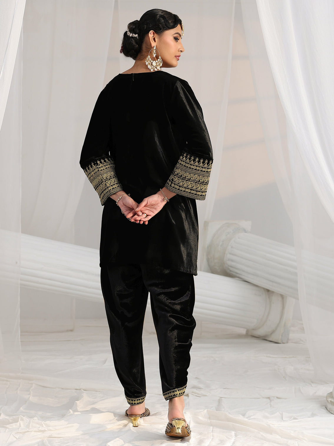 Mameraa Black Embroidered Velvet Co-Ord Set