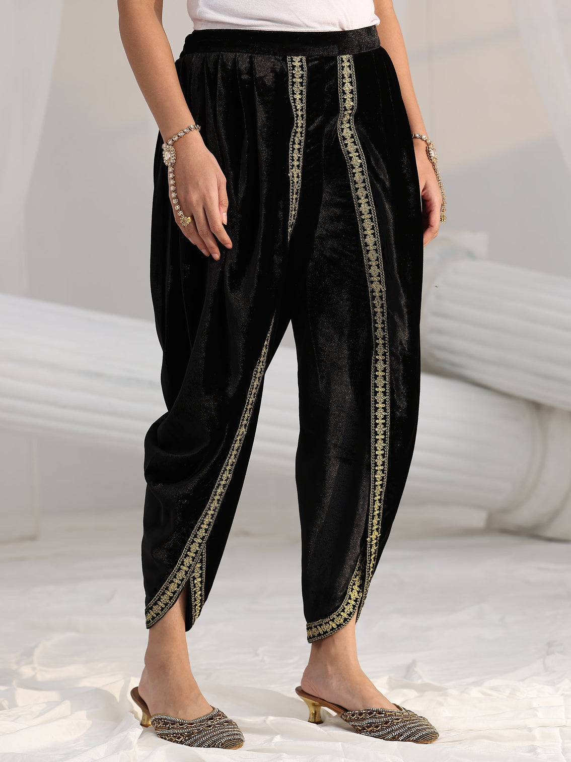 Mameraa Black Embroidered Velvet Co-Ord Set