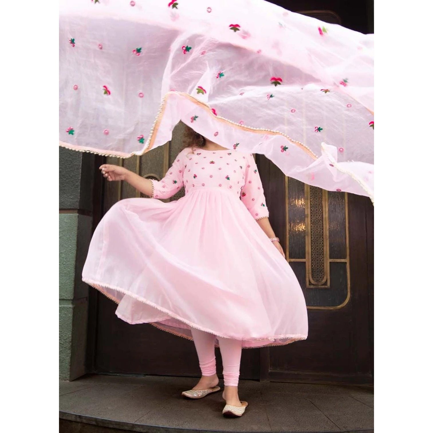 Gorgeous Looking Pink Georgette Suit with Printed Dupatta