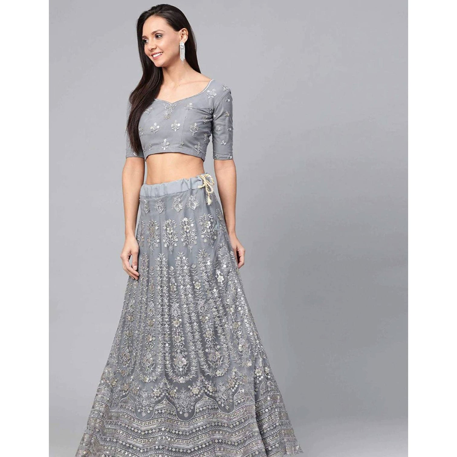 Regent Grey Thread, Sequence and Zari Work Lehenga choli