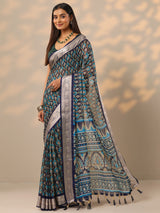 Libas Blue Printed Banarasi Georgette Saree With Unstitched Blouse Piece
