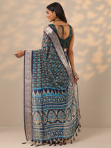 Libas Blue Printed Banarasi Georgette Saree With Unstitched Blouse Piece