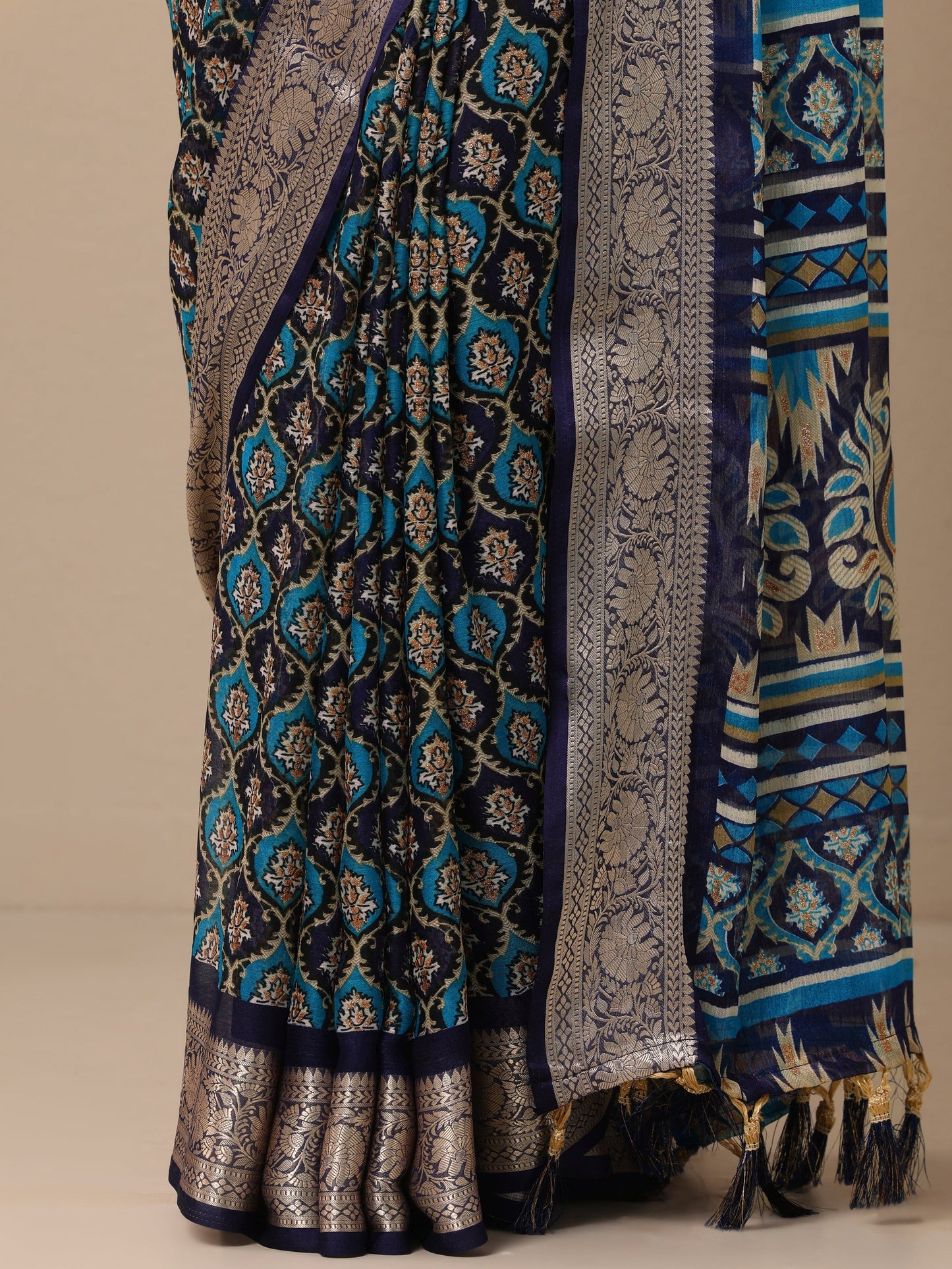 Libas Blue Printed Banarasi Georgette Saree With Unstitched Blouse Piece