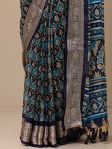 Libas Blue Printed Banarasi Georgette Saree With Unstitched Blouse Piece