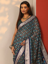 Libas Blue Printed Banarasi Georgette Saree With Unstitched Blouse Piece