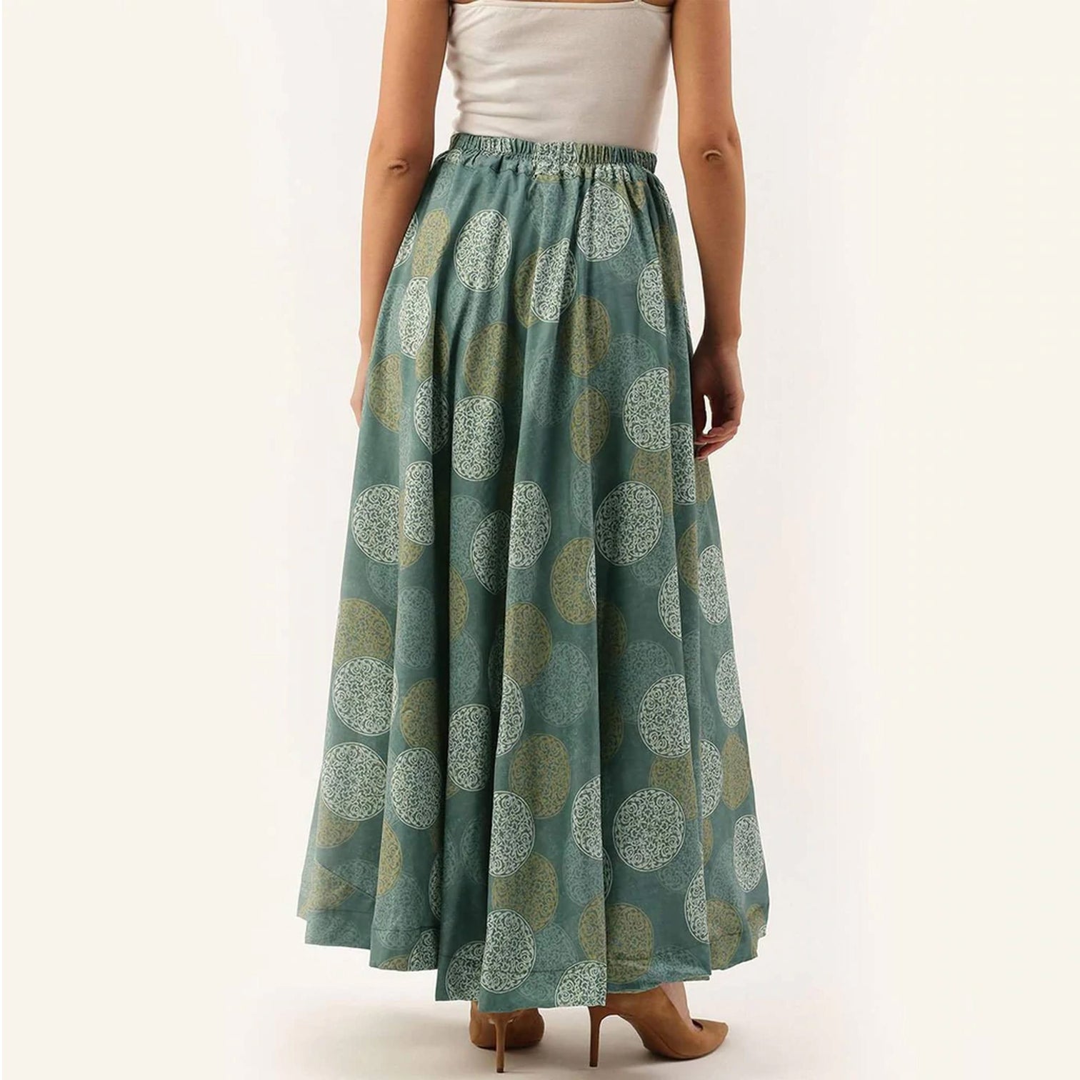 Green Color Digital Print Skirt