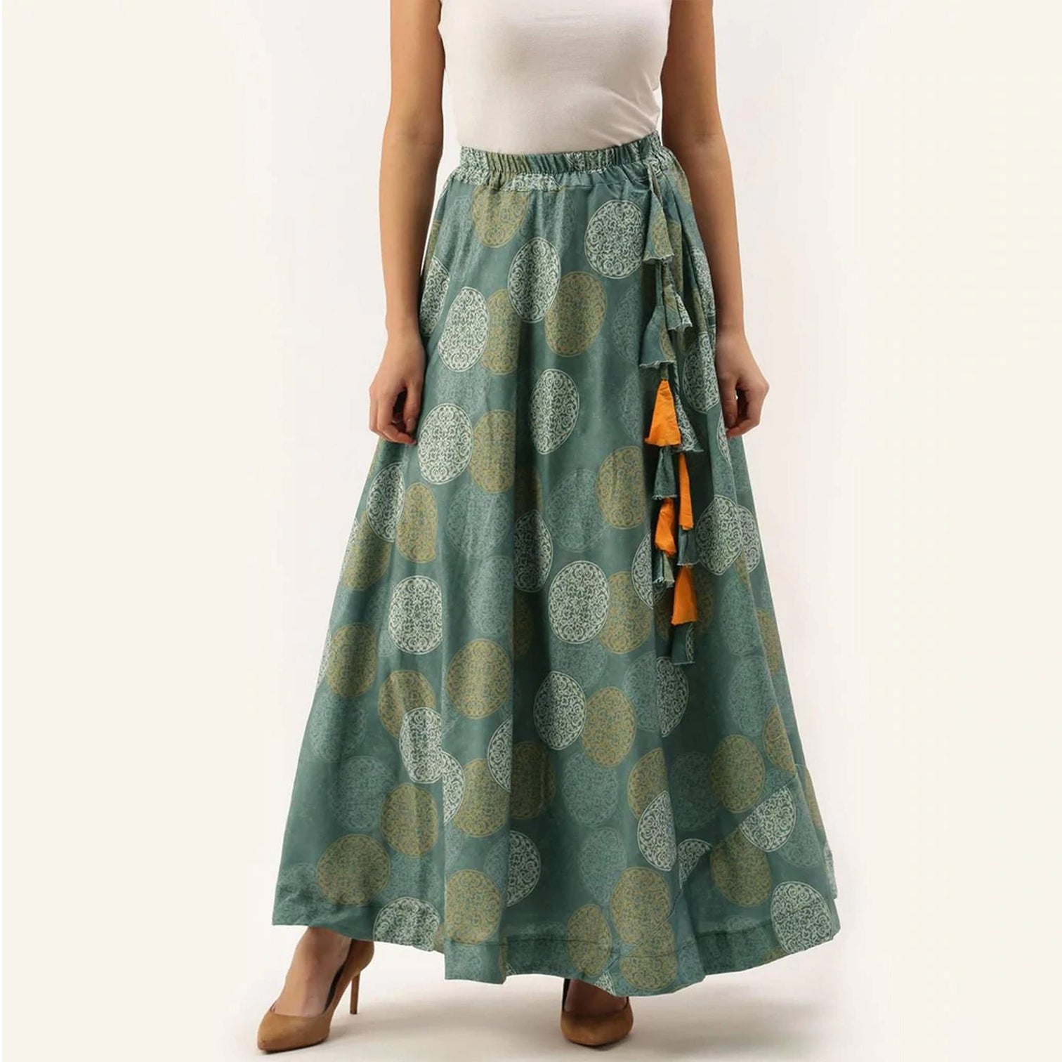 Green Color Digital Print Skirt