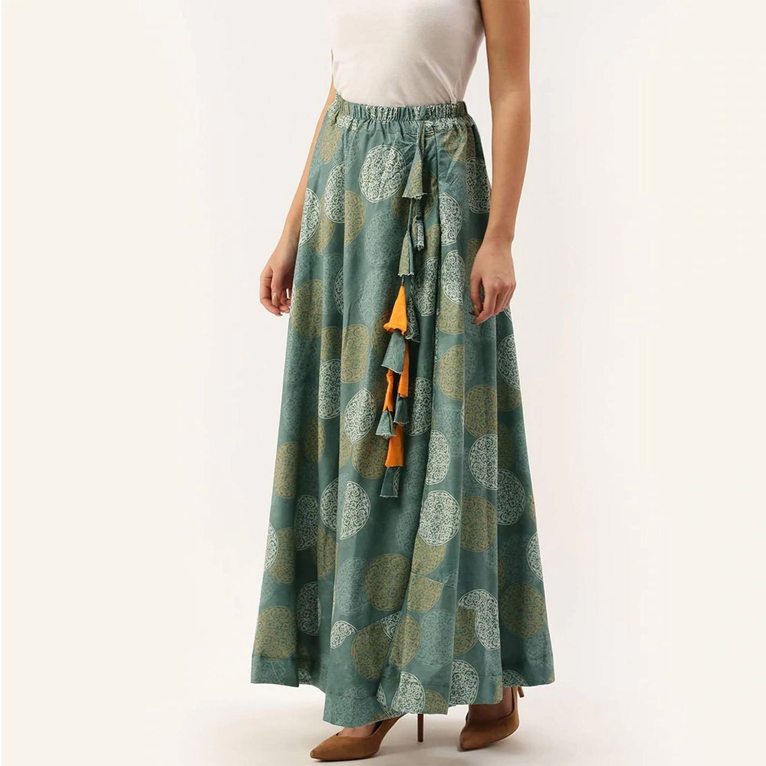 Green Color Digital Print Skirt