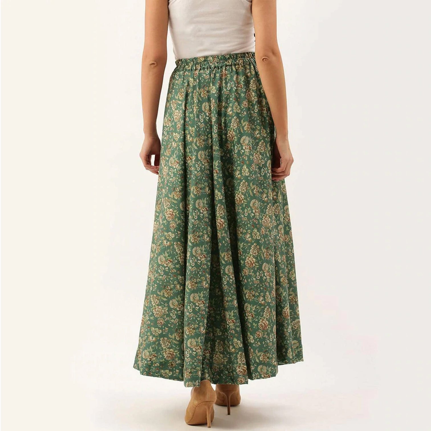 Green Color Digital Print Skirt