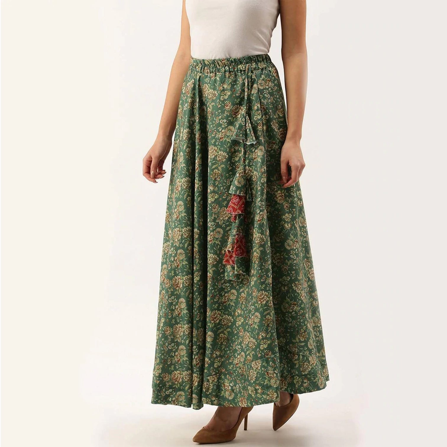 Green Color Digital Print Skirt