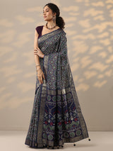 Libas Navy Blue Woven Design Silk Blend Saree With Unstitched Blouse Piece