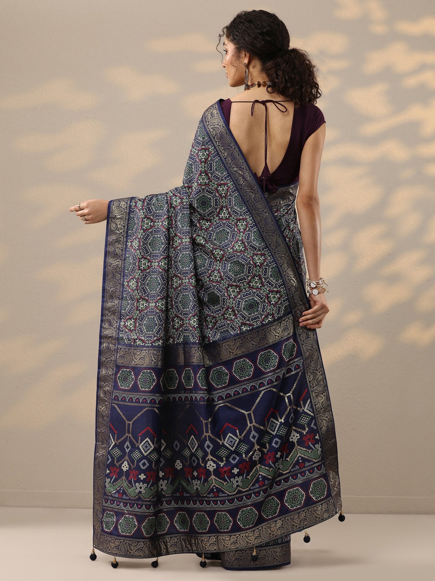 Libas Navy Blue Woven Design Silk Blend Saree With Unstitched Blouse Piece