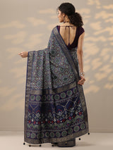 Libas Navy Blue Woven Design Silk Blend Saree With Unstitched Blouse Piece