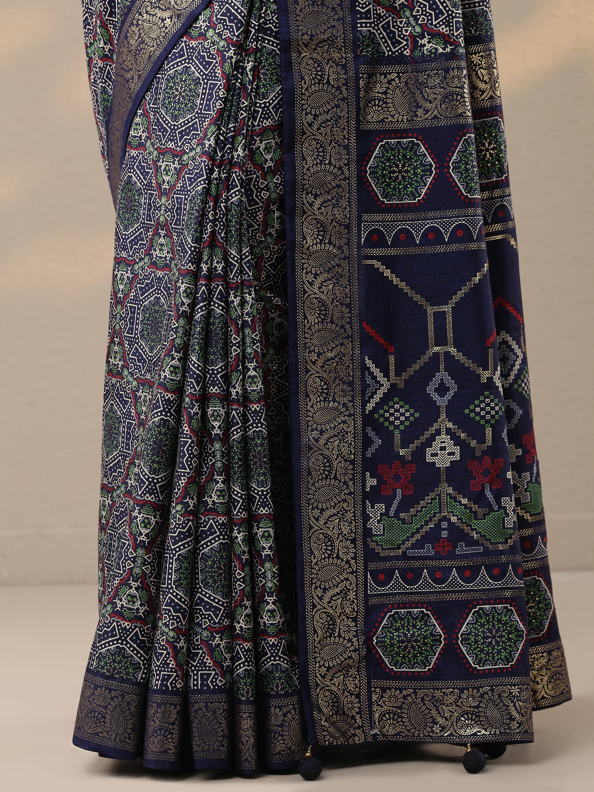 Libas Navy Blue Woven Design Silk Blend Saree With Unstitched Blouse Piece