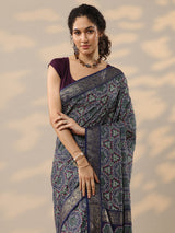 Libas Navy Blue Woven Design Silk Blend Saree With Unstitched Blouse Piece