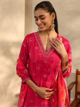 Libas Art Red Printed Crepe Straight Suit Set With Dupatta