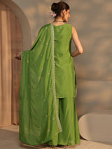 Libas Green Embellished Chinon Palazzo Suit Set With Dupatta