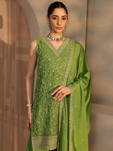 Libas Green Embellished Chinon Palazzo Suit Set With Dupatta