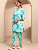 Blue Printed Cotton Blend Co-Ord Set