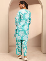 Blue Printed Cotton Blend Co-Ord Set